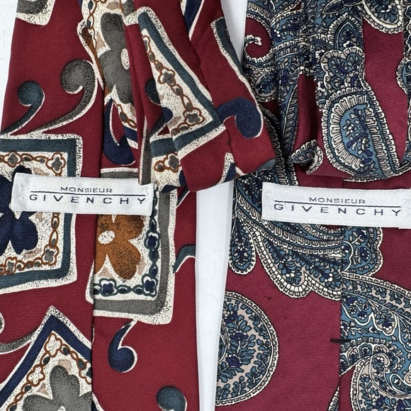 Vintage Givenchy‎ Monsieur Mens 100% Silk Tie Designer AOP Italy Tag Lot Of 2 - Picture 5 of 7